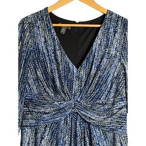 Muse Blue Abstract Print Twist Front Dress Size 14 V-Neck Stretch Lined